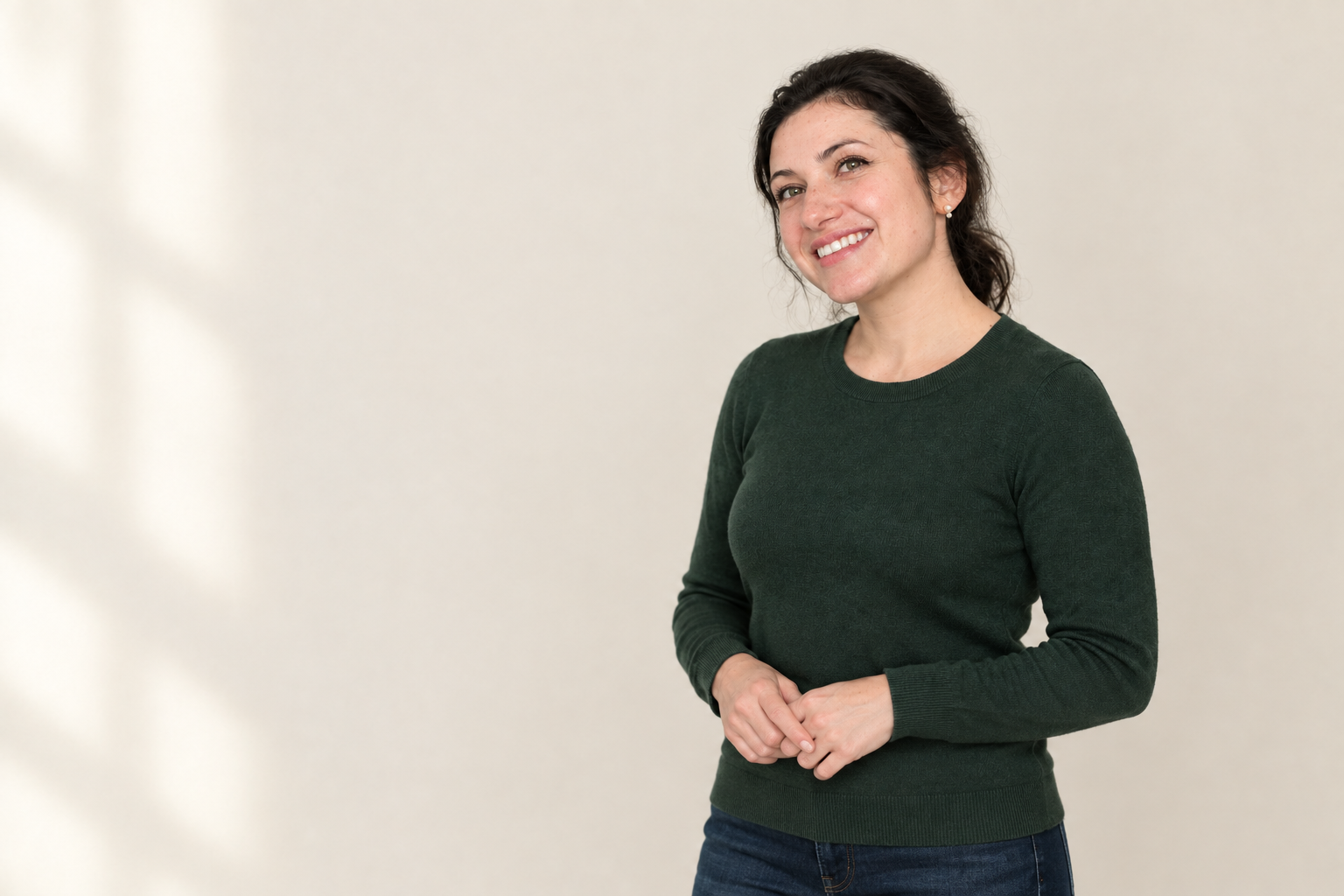 Editorial portrait illustration of Alissa Mahler in a dark-green sweater against a cream background.